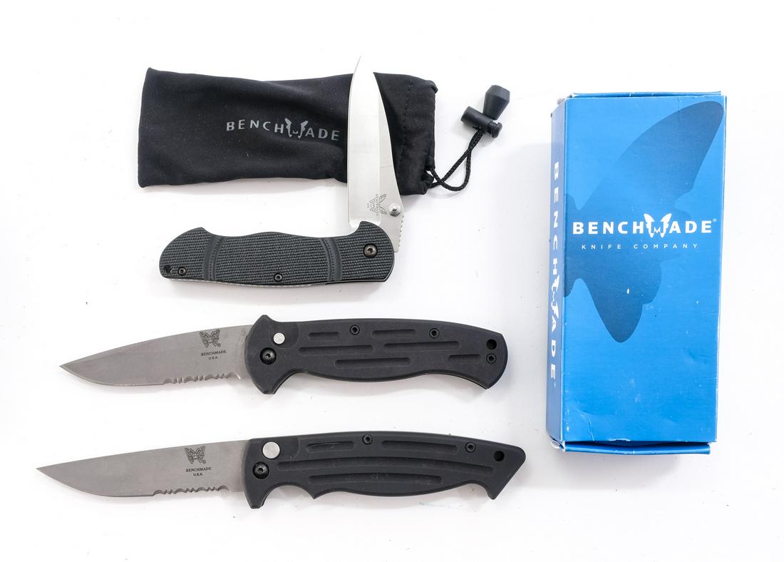 Benchmade Knife Lot, Vintage As New: Dealer New Old Stock condition (Unused, as New) includes the following:- Benchmade 9000S Black Automatic half serrated- Benchmade Black Automatic Half Serrated- Benchmade 672 Apparition Assisted OpenC