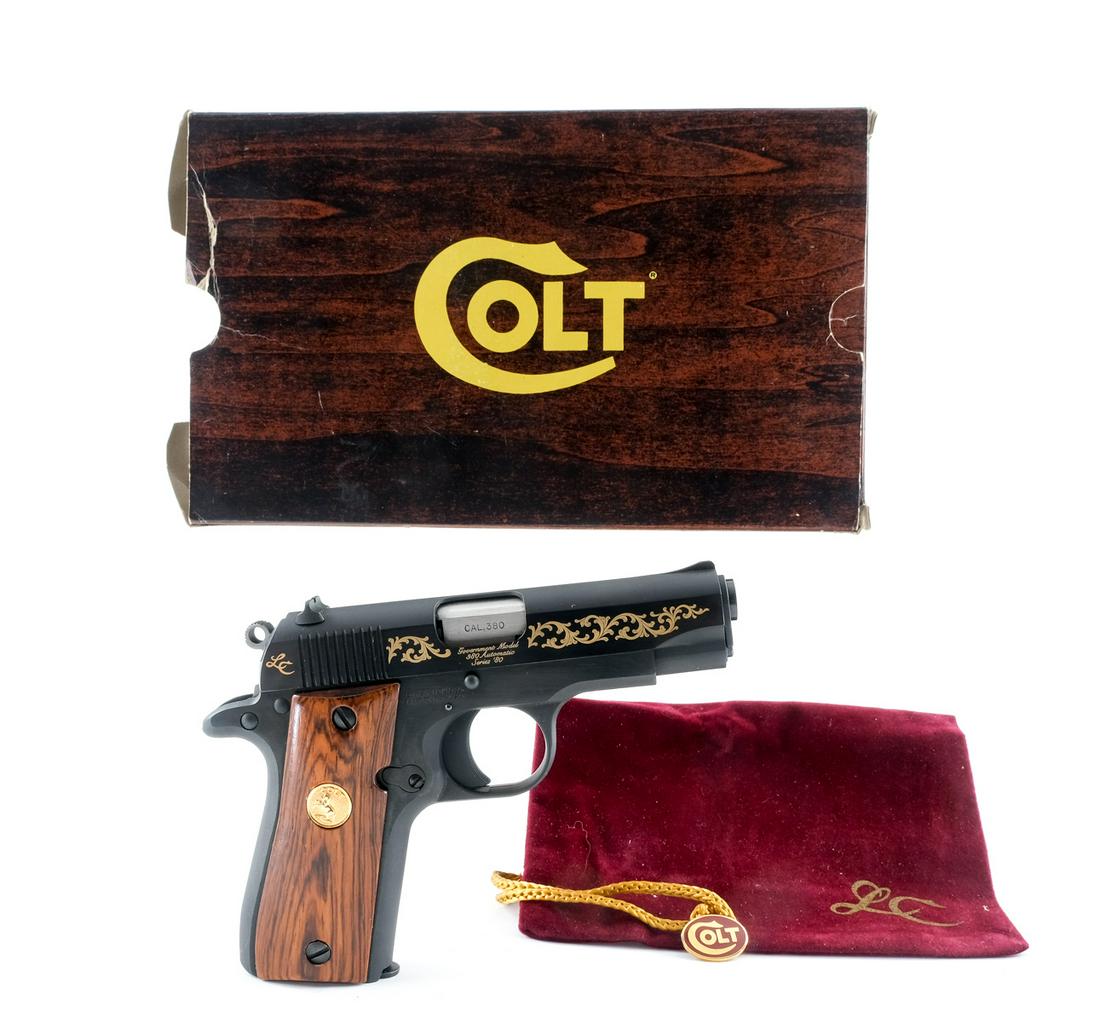 Lady Colt .380 Government Model Series 80 Pistol: Description Scarce 1984 Colt Government Model Lady Colt Special Series 80 Pistol in .380 Auto. One of only 1000 Produced. Featuring Gold Inlaid Slide, Wood stocks with gold Colt Medallion, and one 7-r