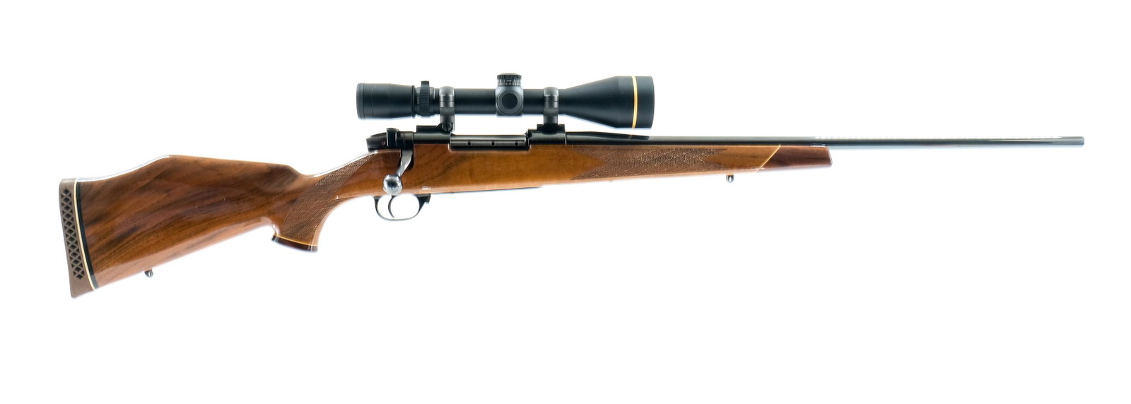 Weatherby Mark V .300 Wby Mag Bolt Action Rifle: Description Weatherby Mark V in .300 Weatherby Magnum with a three round internal capacity with a 24" barrel. Made in Japan. Weatherby rubber recoil pad. Checkered hardwood Monte Carlo style stock and