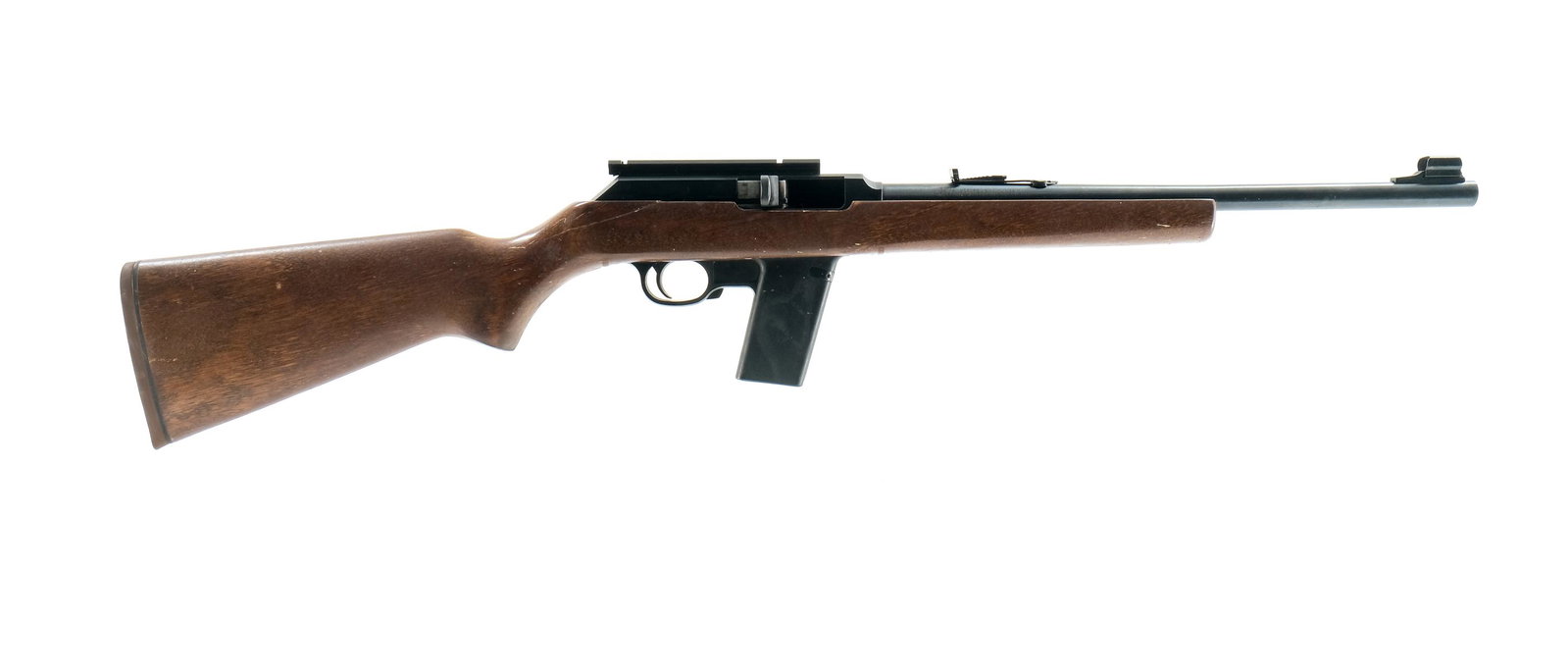 Marlin Model 45 Camp Carbine .45 Semi Auto Rifle: Description Marlin model 45 Camp Carbine semi auto rifle chambered in .45 ACP. The rifle features a 16-1/2" barrel with hooded front ramp sight, v-notch adjustable rear sight, composite trigger guard 