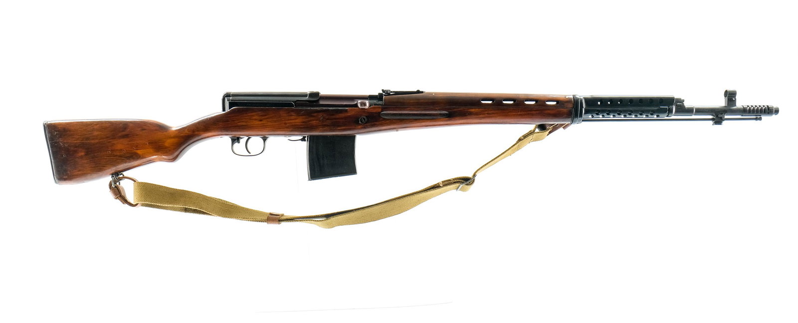 Russian Tokarev SVT-40 Semi Auto Rifle 7.62x54R: Description Russian Tokarev SVT40 semi auto rifle chambered in 7.62x54R. This Izhevsk factory rifle dating to 1941 features a 26-3/4" barrel with integral flash hider, hooded front and tangent rear si