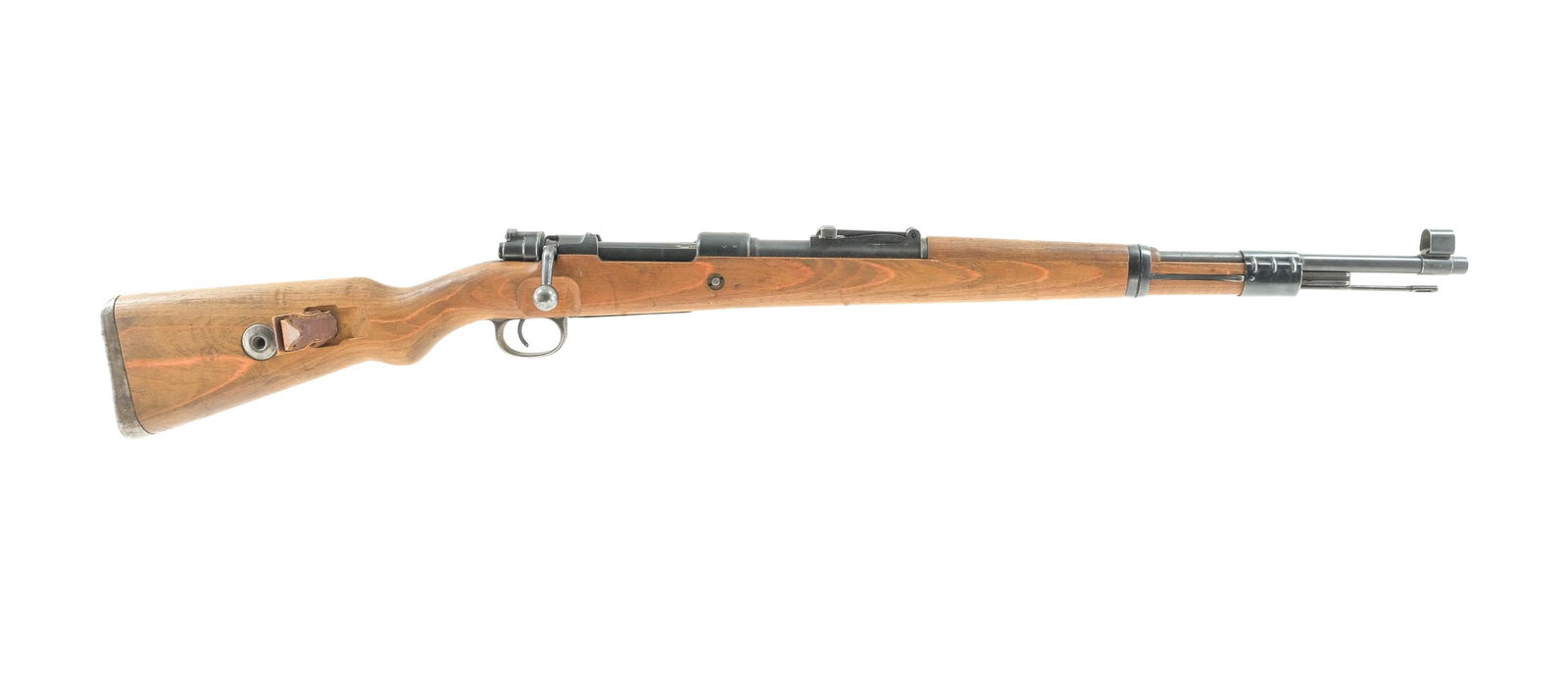 Mauser K98 8mm Bolt Action Rifle: Description Mauser Model K98 in 8mm with a five round internal magazine capacity and a 24" barrel. (byf) war time factory marked for Mauser AG Obendorf. Metal butt plate. Laminated smooth wood stock a