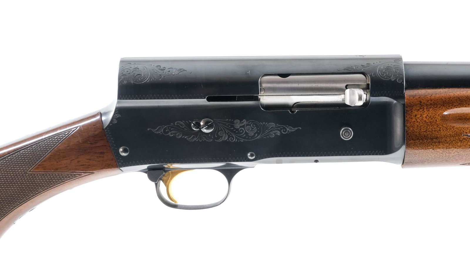 Browning Light Twelve 12ga Semi-Auto Shotgun: Description Browning A-5 Light Twelve in 12 gauge 2 3/4" with a four round capacity with a 27" barrel with a fixed Mod Choke. Made in Belgium. FN/Browning composite butt plate. Checkered wood stock an