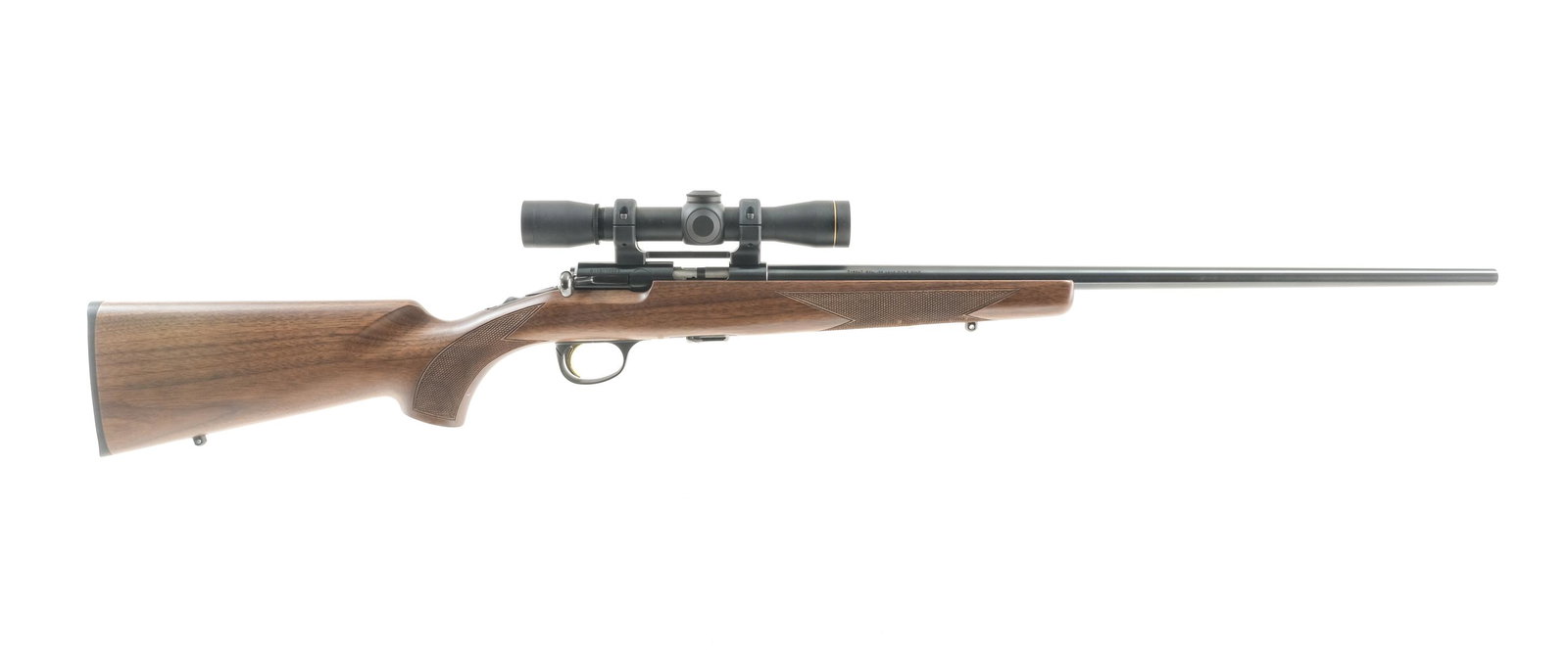 Browning T-Bolt .22 Bolt Action Rifle w/ Leupold: Description Browning Arms, Japan / Miroku .22 LR T-Bolt Rifle mounted with a Leupold FX-1 Rimfire 4x28mm scope with clear optics. One Ten-Round Double Helix Magazine included. Checkered Walnut Stock, 