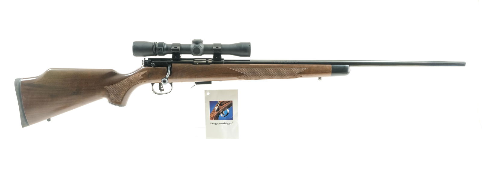 Savage M93 .22 WMR Bolt Action Rifle: Description Savage M93 in .22 WMR (.22 mag) with one, five round removable magazine with a 24" tapered barrel. Smooth rubber butt pad. Checkered wood stock and front foregrip. Blued receiver, bolt han