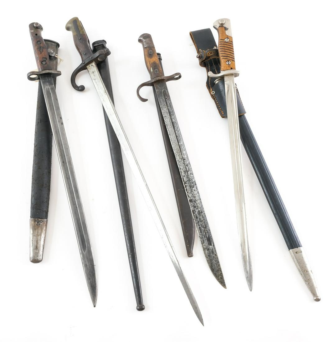 Nine MIlitary Bayonets: Description Estate-Fresh Collection of Nine Various Bayonets including: British MKII SMLE, Czech (VZ-24?), French 1878 St. Etienne sword bayonet (matching numbers), a Solingen made Argentine Mauser 18