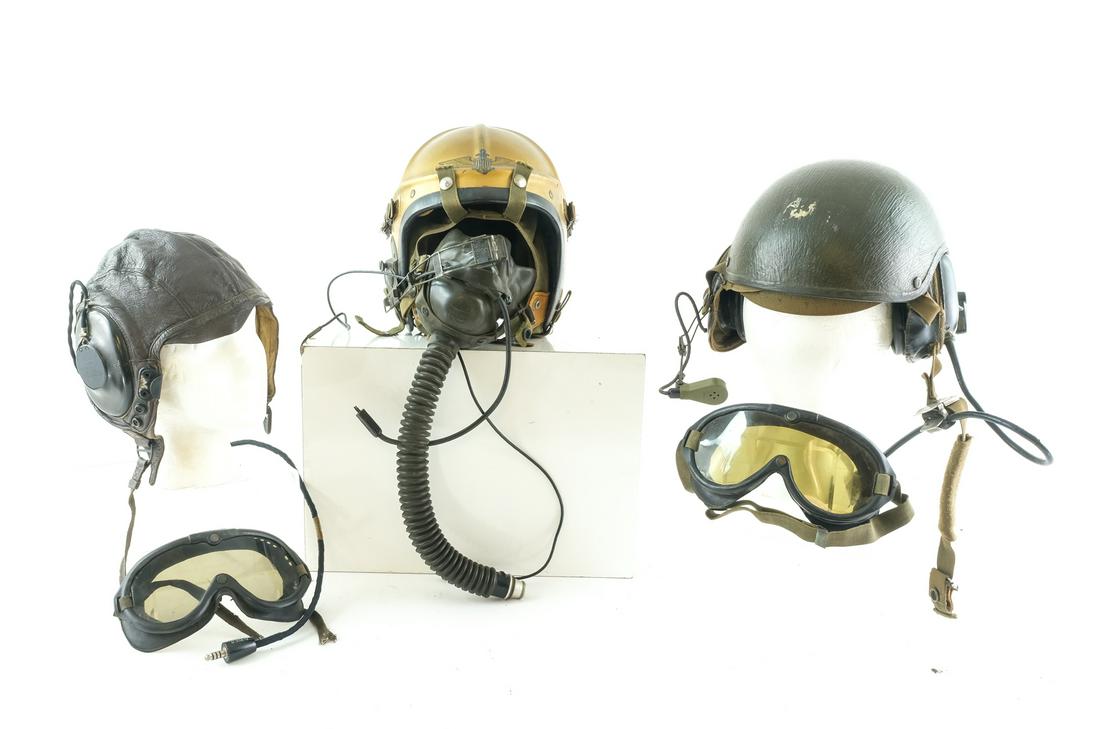 US Military Flight Helmets and Headgear: Description Three pieces including: Korean War period Gentexite Small Helmet (Named) with small size General Textile Liner with Roanwell Headset, A-14 Oxygen Mask, and adjustable headset mic. A Large 