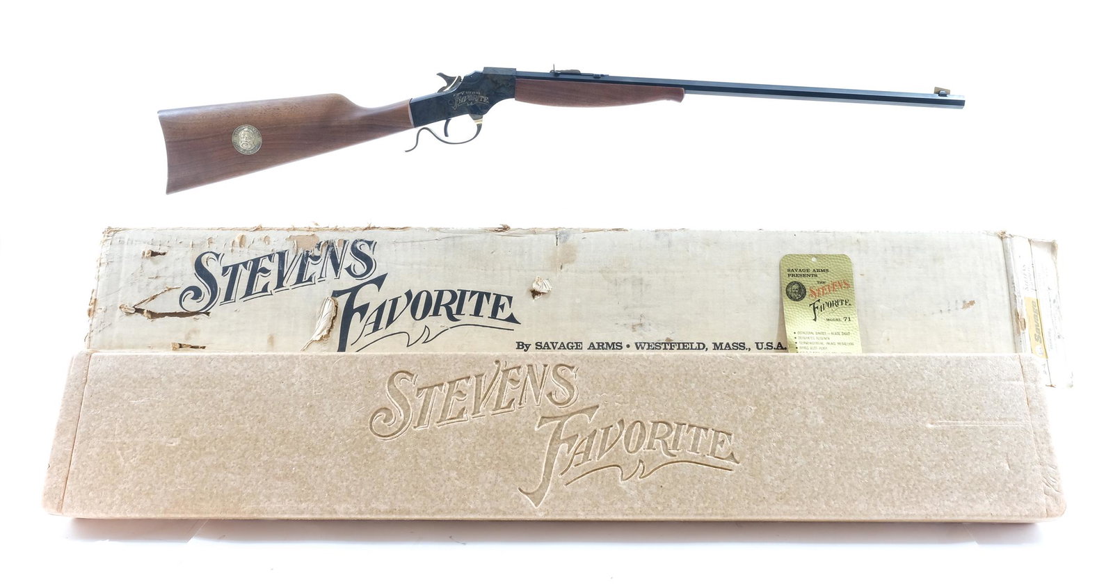 Savage Stevens Favorite 71 .22 Single Rifle: Description Savage Arms Stevens Favorite Model 71 in .22 short, long and long rifle with a single shot capacity and a 20.5" octagonal barrel. Smooth brass butt plate. Solid smooth wood stock and front