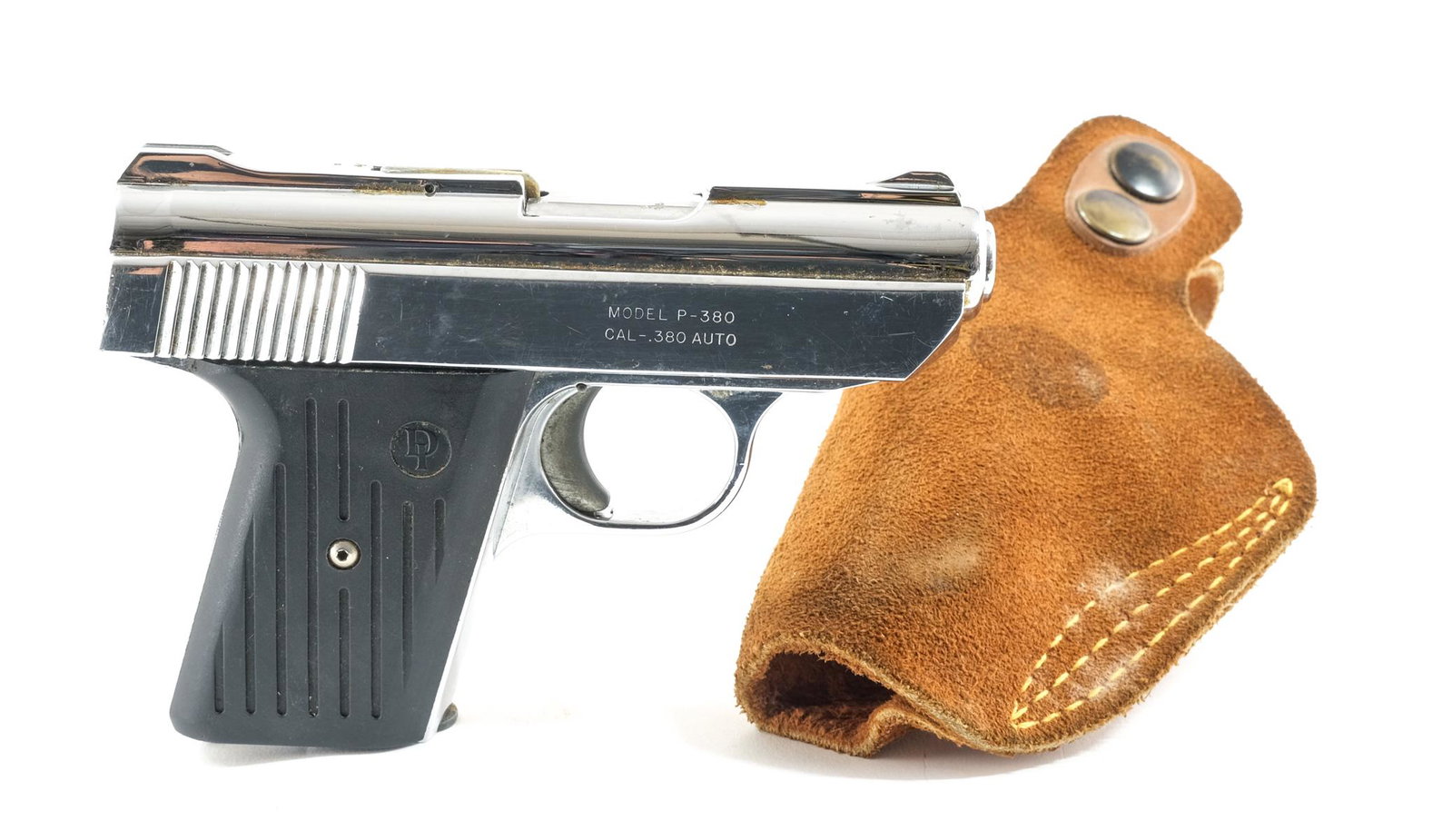 Davis Industries P 380 380 Semi Auto Pistol: Description Davis Industries Model P-380 in .380 Auto with one, five round removable magazine with a 3" barrel. Black serrated composite grip plates. Chrome plated frame and serrated slide. Smooth sol