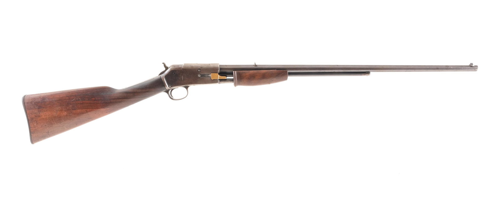 Colt Lightning 22 Cal Pump Action Rifle: Description Colt Lightning in 22 caliber with a ten round internal magazine tube capacity with a 24" octagonal barrel. Colt checkered composite butt plate. Smooth wood stock and front foregrip. Blued 