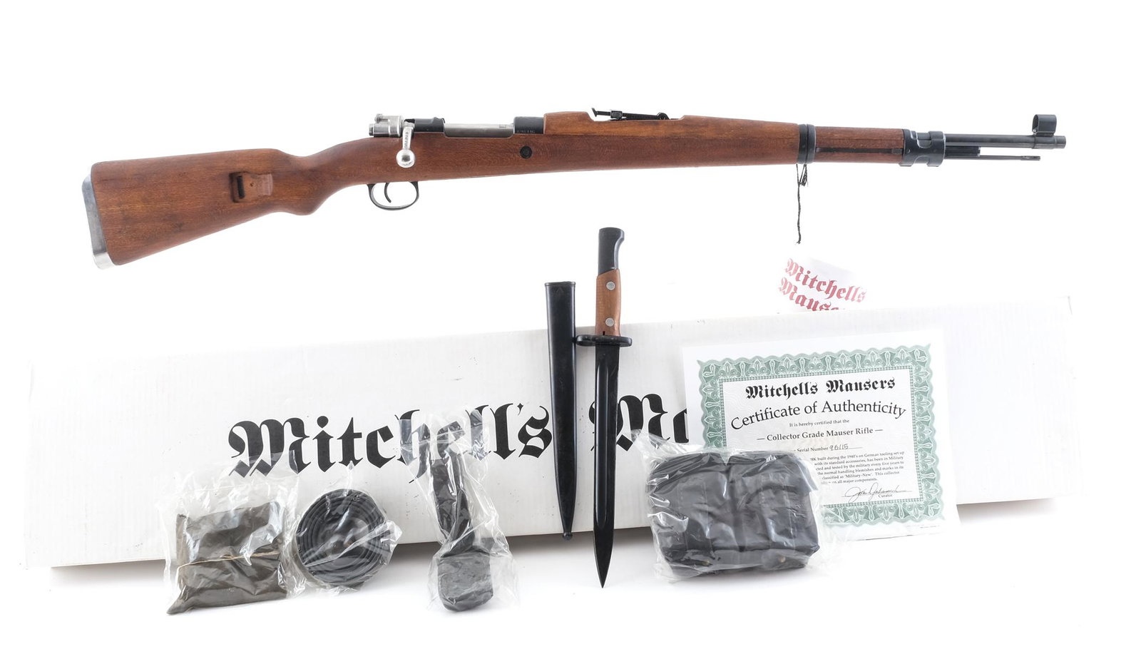 Mitchells Mausers M48A 8mm Bolt Action Rifle: Description Mitchells Mausers M48-A in 8mm with a five round internal magazine capacity and a 23 1/4" barrel. Metal butt plate. Smooth wood stock and front foregrip. Blued receiver, smooth trigger, gu