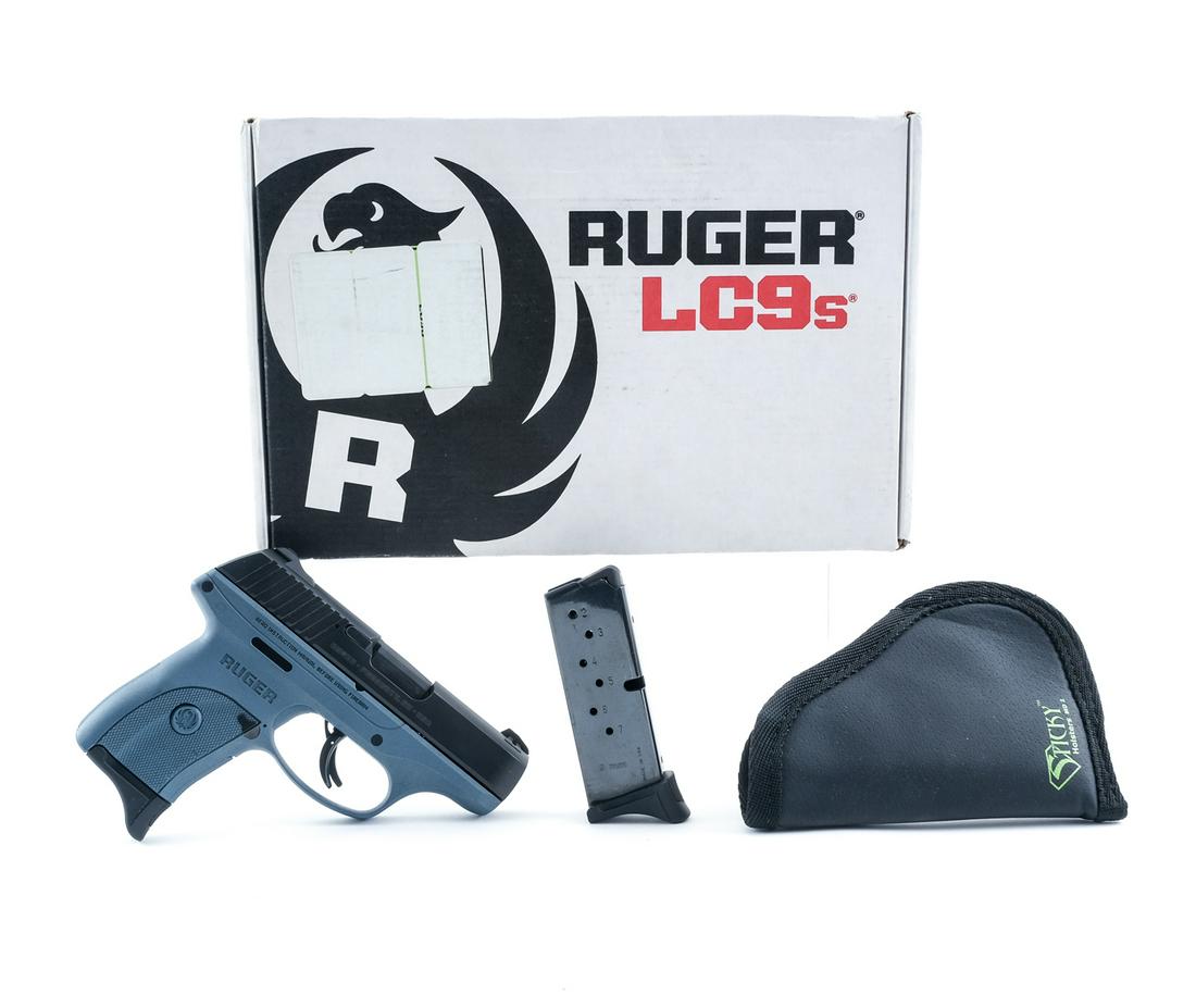 Ruger LC9S 9mm Semi Auto Pistol: Description Ruger Model LC9S in 9mm with two, seven round removable magazines with a 3" barrel. Blue composite frame with checkered grips. Blued serrated slide and smooth trigger. Trigger depression s