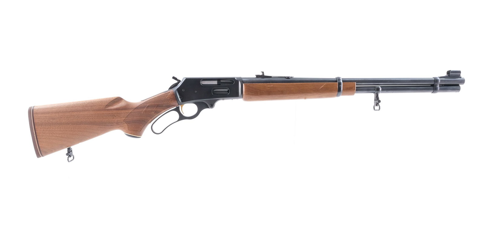 Marlin 336 35Rem Lever Action Rifle: Description North Haven Marlin Model 336 in .35 Remington with a six round tubular magazine capacity with a 20" barrel. Marlin rubber butt pad. Checkered wood stock and front foregrip. Blued receiver,