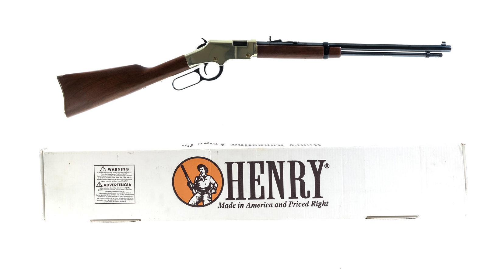Henry Golden Boy 22 LR Lever Action Rifle: Description Henry Golden Boy in .22 Long Rifle with a sixteen round internal magazine tube capacity and a 20" octagonal barrel. Smooth brass butt plate. Smooth wood stock and front forend. Brass recei