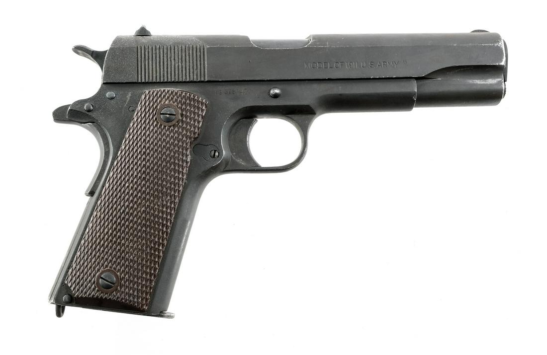 Colt 1911 US Property 45 ACP Semi Auto Pistol 1918: Description Colt Model 1911 U.S. Army in .45 caliber with one, seven round removable magazine and a 5" barrel. This pistol is U.S. Property marked on the left side of the frame. Brown checkered compos