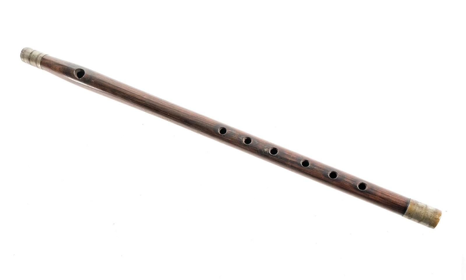 Colonial American Wood Fife: Description 19th Century Rosewood Flute or fife with silver plated engraved ferrules and a rosewood body. American Civil War Era. Unmarked. 16.5" long Condition: Good/Very good with handling wear. The