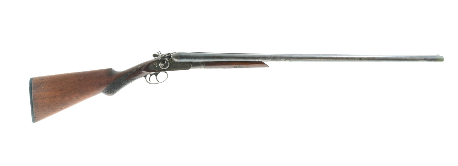 NY Arms Co 12 Ga SxS Hammer Shotgun: Description NY Arms Co 12 gauge side by side shotgun with a two round capacity with a 30" Armory steel double barrel. Right bore has MOD and Left bore, FULL fixed choke. Checkered composite butt plate
