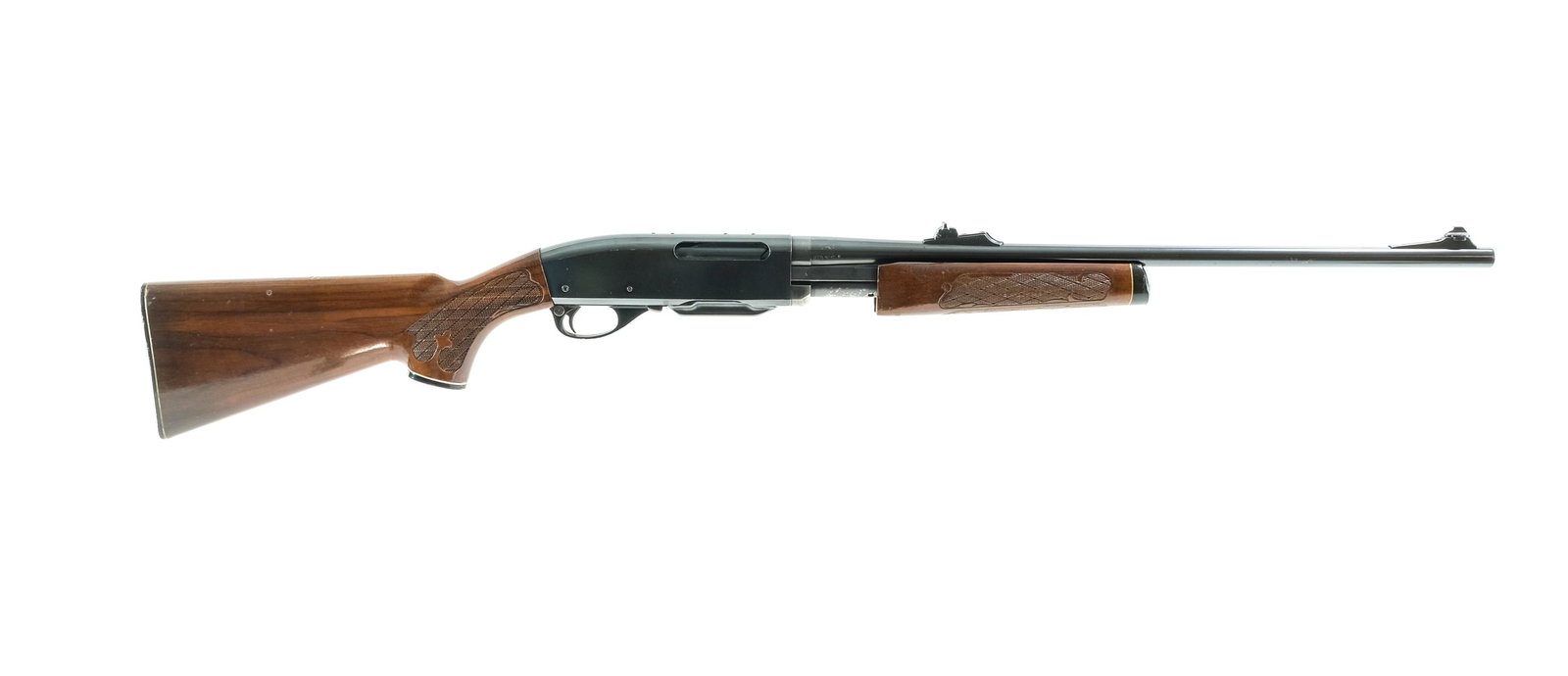 Remington Gamemaster 760 308 Win Pump Action Rifle: Description Remington Gamemaster 760 in .308 Winchester with one, four round removable magazine and a 22" barrel. Checkered composite butt plate. Checkered wood stock and front foregrip. Blued receive
