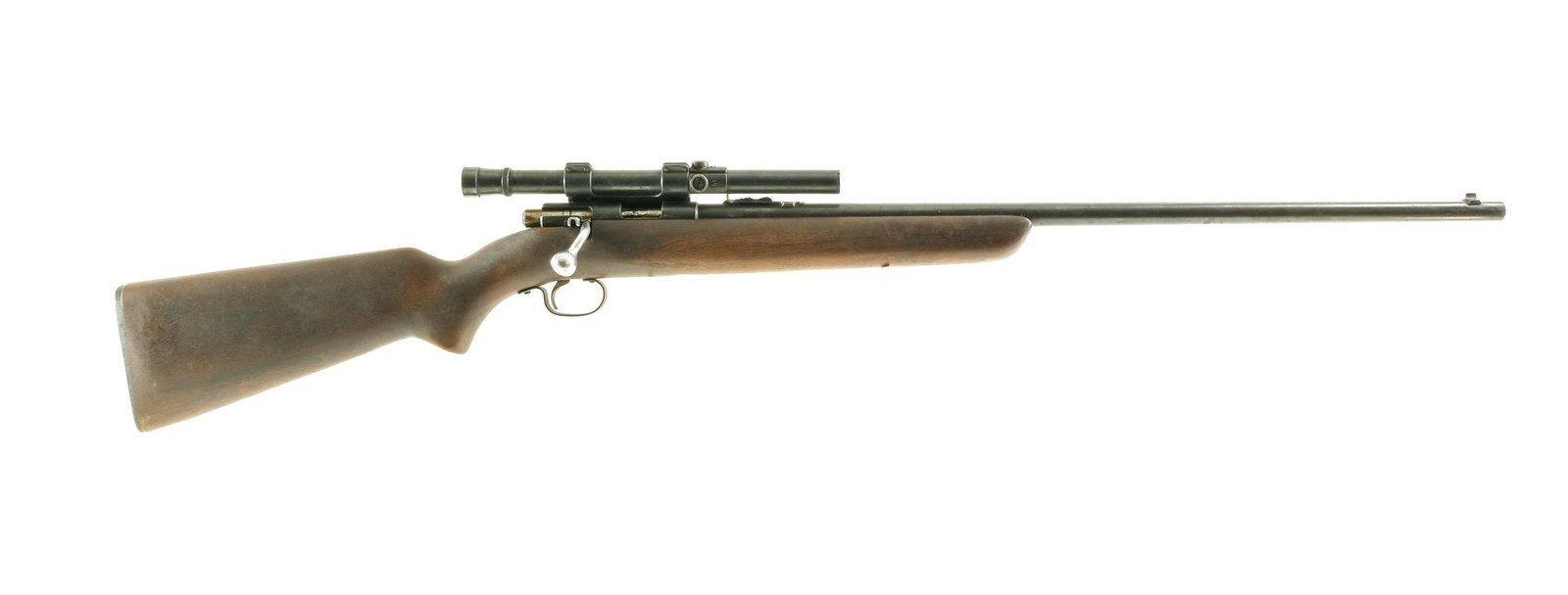 Winchester 47 22 Cal Bolt Action Rifle: Description Winchester Model 47 in .22 Short, Long and Long Rifle with a single round capacity and a 25" barrel. Winchester checkered black composite butt plate. Smooth wood stock and front forend. Bl