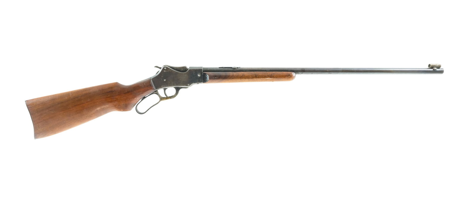 Mossberg Model L 22 Cal Bolt Rifle: Description O.F. Mossberg & Sons Model L in .22 Short, Long and Long Rifle with a single round capacity and a 24" barrel. Metal butt plate. Smooth wood stock and front forend. Blued hand lever, smooth