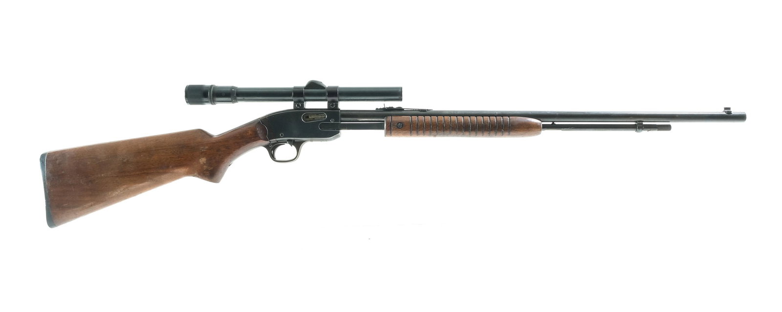 Savage 29B 22 Cal Pump Action Rifle: Description Savage Model 29 B in .22 Short, Long and Long Rifle with a varied capacity and a 24" barrel. Serrated composite butt plate. Smooth wood stock and serrated front forend. Take-Down version. 