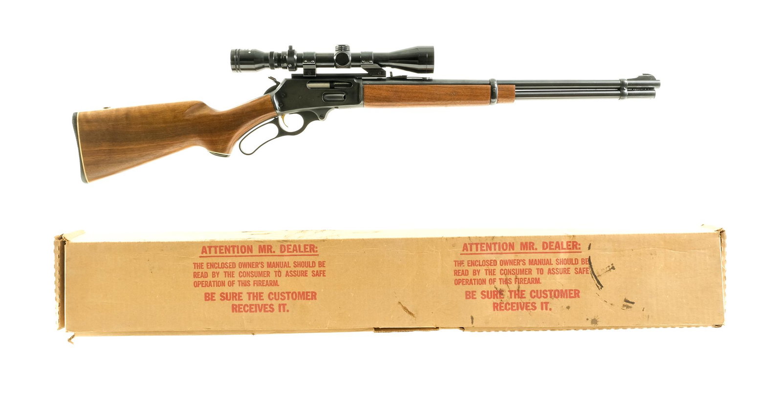 Marlin 336 .35 Rem Lever Action Rifle: Description Marlin Model 336 in .35 Remington with a five round internal magazine tube capacity with a 20" barrel. Checkered composite butt plate. Smooth wood stock and front foregrip. Blued hand leve
