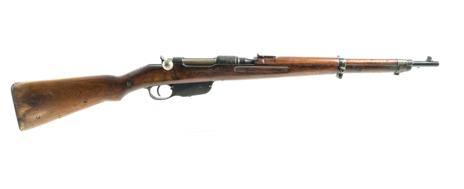 Mannlicher M 1895 Carbine 8x56R Bolt Action Rifle: Description Mannlicher Model 1895 Carbine in 8x56R with a five round internal magazine capacity and a 20" barrel. Made in Budapest by FEG and imported by C.A.I. out of Vermont. Metal butt plate. Smoot