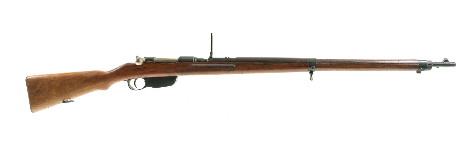 Steyr M 95 8x56mm Bolt Action Rifle: Description Steyr Model 1895 in 8x56mmR with a five round internal magazine box capacity and a 30" barrel. Made in Austria with no visible import marks on the rifle. Receiver top S marked for the conv