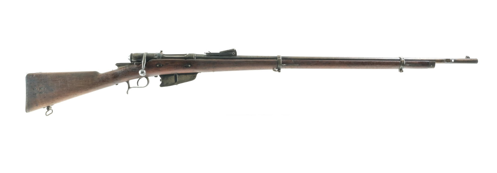Italian Vetterli 1883 6.5x52mm Bolt Action Rifle: Description Italian Vetterli 1883 in 6.5x52 mm with a six round capacity and a 33" barrel. Metal butt plate. Smooth wood stock and front forend. Blued guard, smooth trigger, magazine box, receiver, bo