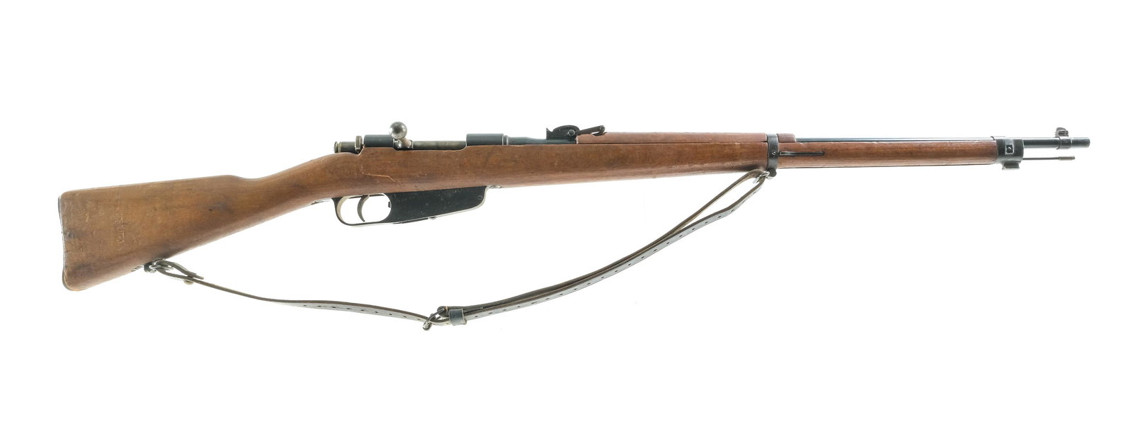 Italian Carcano M91 6.5x52mm Bolt Action Rifle: Description Italian Carcano Model 1891 in 6.5x52mm with a six round internal magazine capacity and a 27" barrel. Metal butt plate. Smooth wood stock and front forend. Blued guard, magazine box, receiv