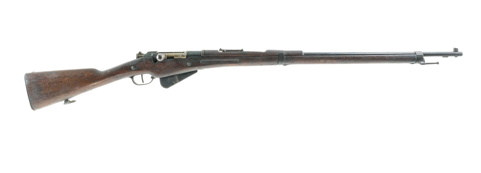Berthier Etienne 1907/15 8mm Bolt Action Rifle: Description Berthier Etienne Model 1907/15 in 8mm with a five round internal magazine capacity with a 31.5" barrel. Metal butt plate. Smooth wood stock and front forend. Blued guard, trigger, magazine