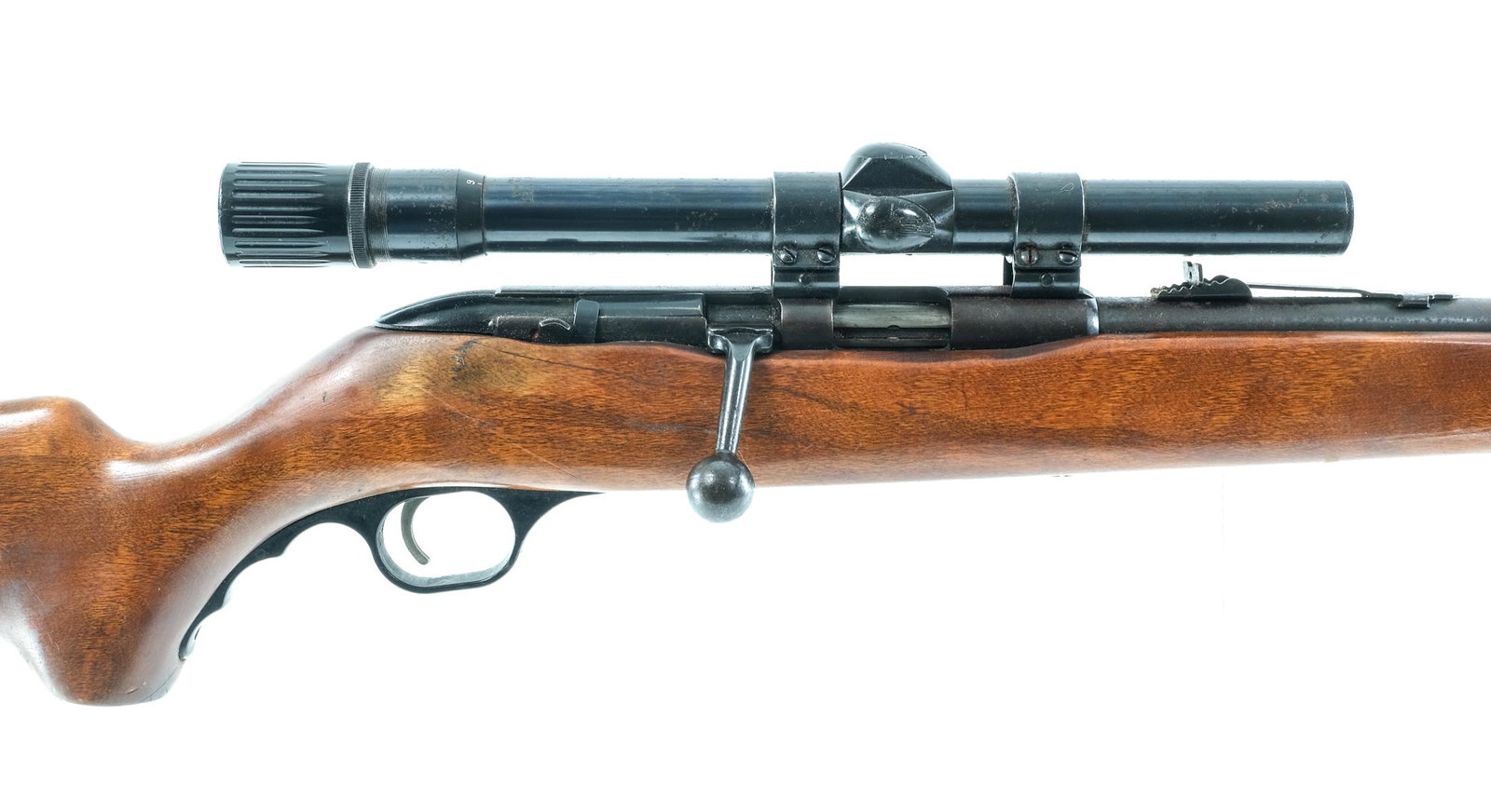 Mossberg 320KA .22 Cal Bolt Action Rifle: Description Mossberg Model 320KA in .22 Short, Long and Long Rifle with a single round capacity and a 24" barrel. Checkered composite butt plate. Smooth wood stock and front forend. Black composite gu