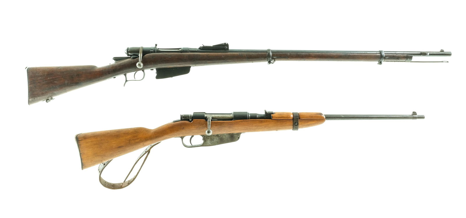 Terni Carcano/Vetterli Lot 2Pcs Bolt Rifle: Description This lot is for two Terni Italy made rifles. The first is an Italian Carcano in 6.5x52mm with a six round capacity and a 21" Sporterized wood stock. Rear bolt safety. Fixed iron sights. Co