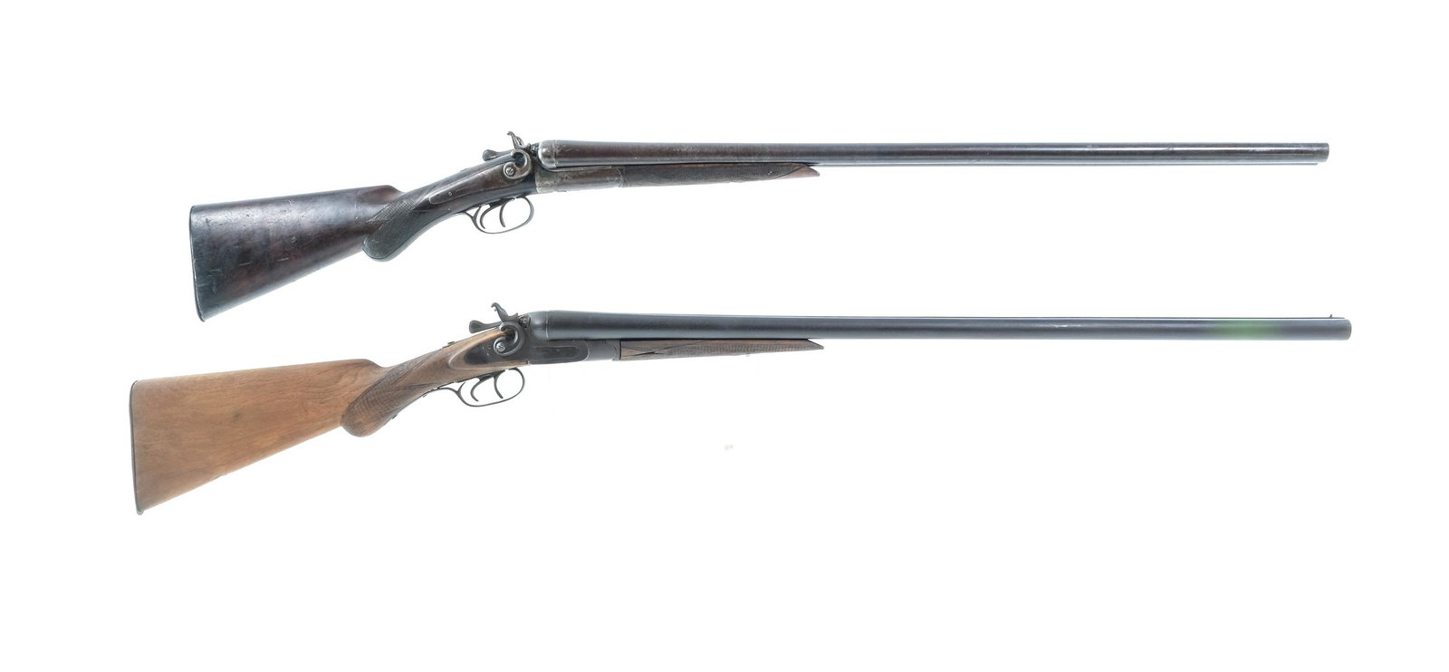 Antique Shotgun Lot 2 Pcs SxS Shotguns: Description This lot is for two Antique hammer shotguns. The first is a WM Parkhurst in 12 gauge with a 30" side by side double barrel with CYL fixed chokes. Checkered wood stock and front foregrip. D