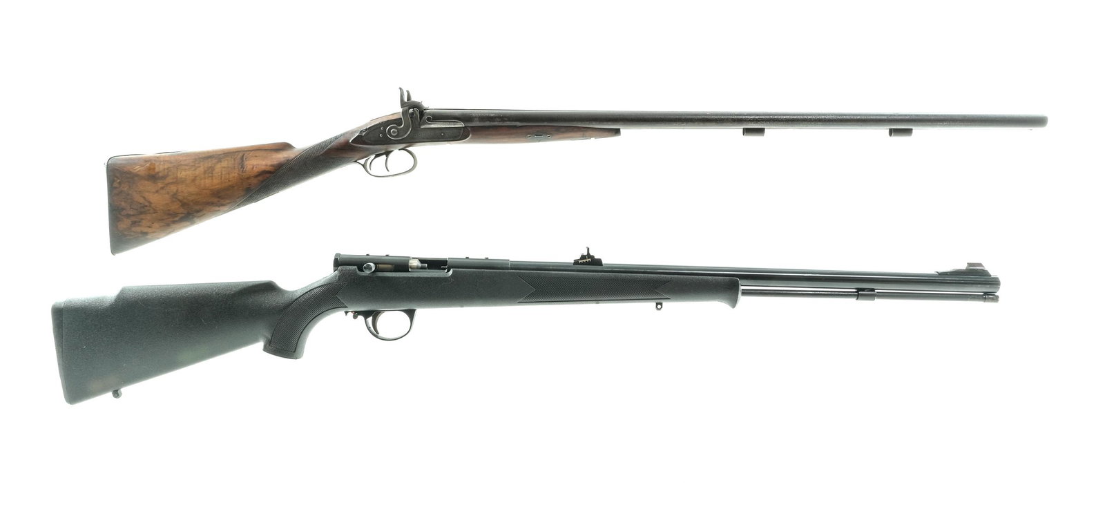 Black Powder Lot 2Pcs Rifle Shotgun: Description This lot is for two long guns. The first is a CT Valley Arms Apollo in .50 caliber cap and ball muzzleloader with a 22: barrel. Serrated composite butt plate. Checkered composite stock and