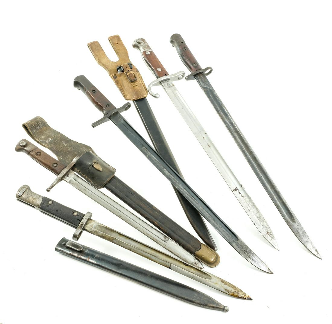 Five Estate Military Bayonets: Description This lot is for five individual bayonets. The first one is a bayonet for a Japanese Arisaka with Kokura Arsenal markings. Straight quillon with a 15 3/4" blued blade and a overall length o