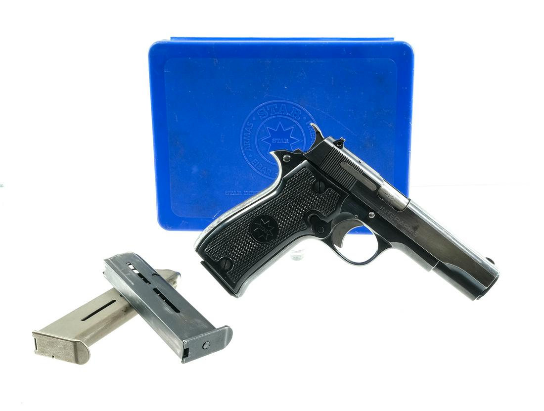 Star Arms Mod-S .380 ACP Semi Auto Pistol: Description Star Arms Model S in .380 ACP with three, eight round removable magazines and a 4" barrel. Made in Spain and imported by InterArms out of Virginia. Checkered composite grip plates. Blued f