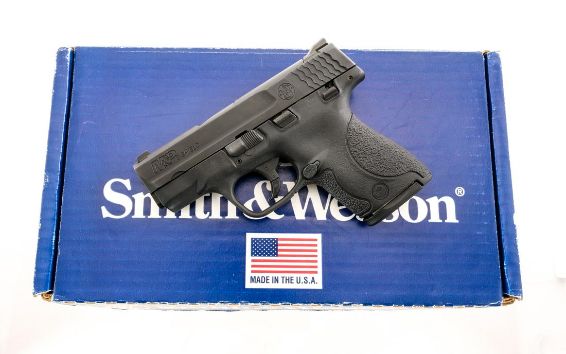 S&W M&P9 Shield 9mm Pistol: Description Smith & Wesson M&P 9 Shield with one OEM seven round removable magazine and a 3" barrel. Textured grip on composite frame. Composite trigger with depression safety. Left side of frame serr
