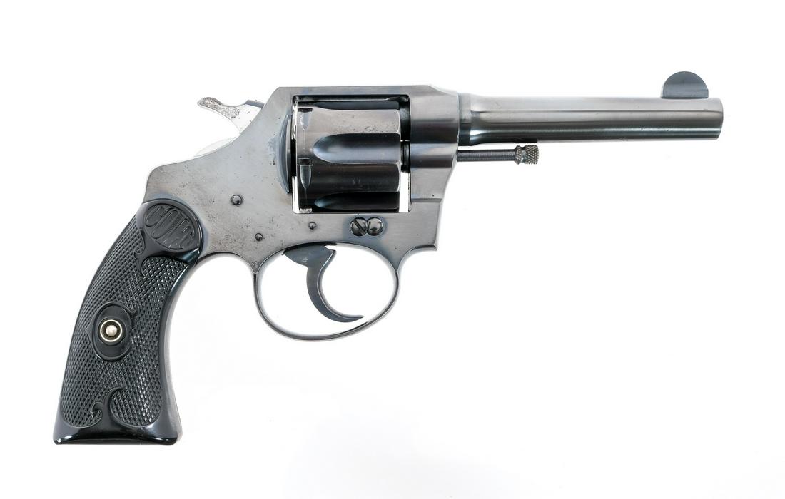 Colt Police Positive .38 Short Colt Revolver: Description Colt Police Positive in .38 Short Colt with a six round capacity and a 4" barrel. Colt checkered composite grip plates. Blued frame, cylinder, untextured trigger, checkered hammer and barr