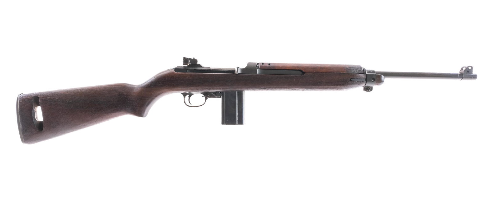 Bullseye M1 Carbine .30 Carbine Semi Auto Rifle: Description Bullseye M1 Carbine in .30 Carbine with one, ten round removable magazine and a 18" barrel. Checkered metal butt plate. Smooth wood stock and front forend. Parkerized trigger guard, untext