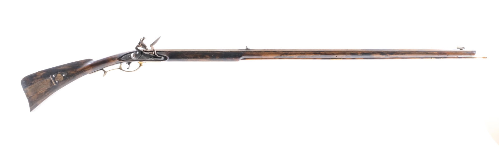 L.E. Williams Flintlock 8mm BP Musket: Description L.E. Williams Flintlock musket measuring in at the bore 11mm with a single round capacity and a 42" barrel. Brass butt plate and patch box door on stock "empty". Monte Carlo Style wood sto