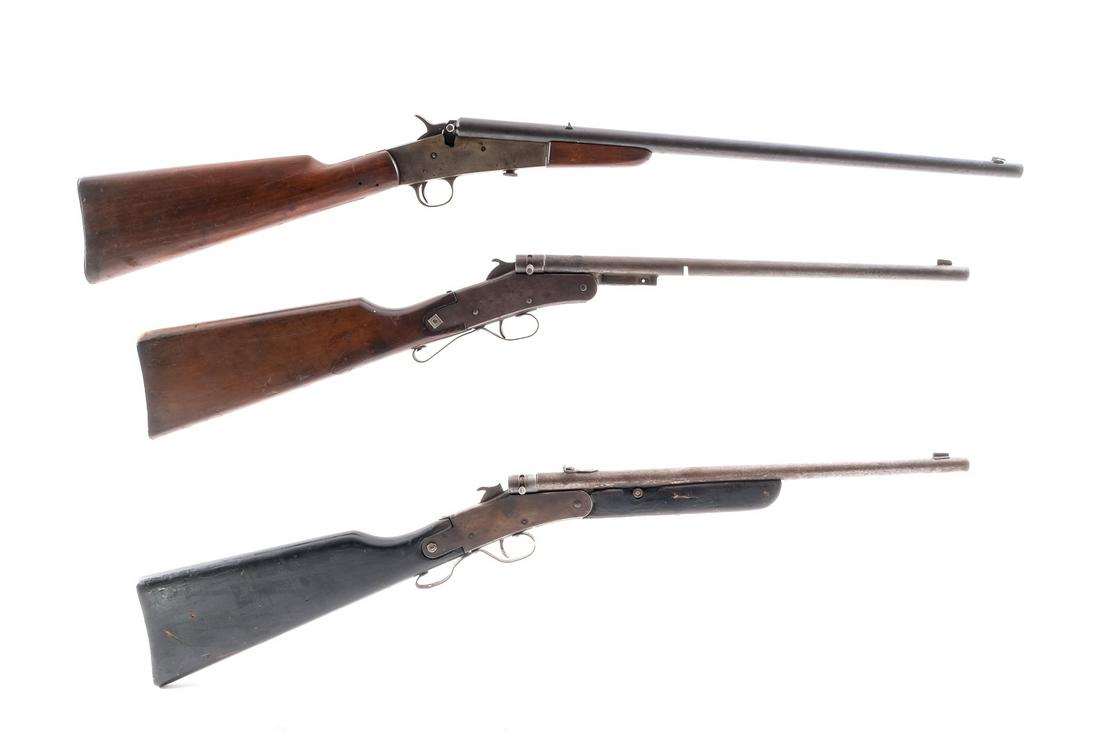 C.J. Hamilton / Remington .22/.32 Cal 3 Pcs Rifle: Description This lot is for three assorted single round Take-Down Rifles. The first is a Remington Falling Block in .32 caliber with a single round capacity and a 20" barrel. Metal butt plate. Smooth 
