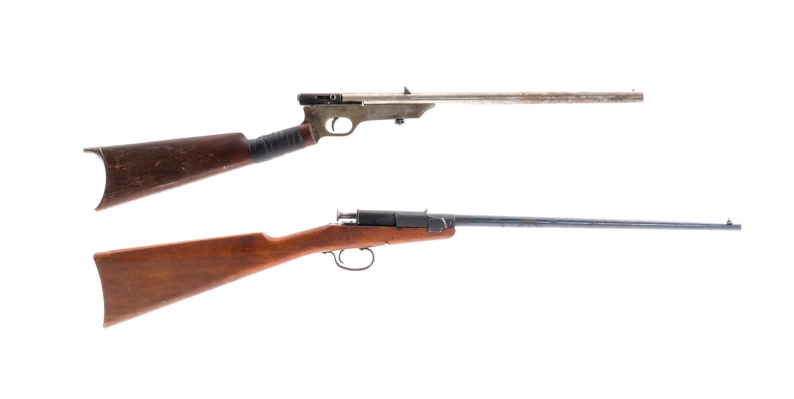Qackenbush / Ortgies Lot 2 Pcs .22 LR Single Rifle: Description This lot is for two single shot rifles. The first is a H.M. Quackenbush in .22 Long Rifle with a single round capacity and a 18" barrel. Contoured metal butt plate. Smooth wood stock. Take