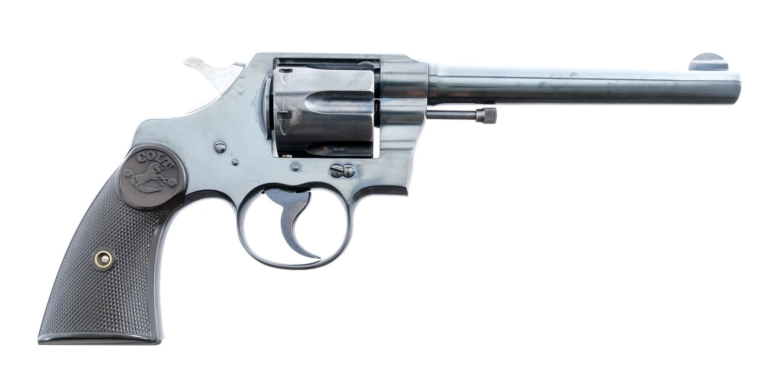 Colt Army Special .32-20 WCF Revolver: Description Colt Army Special in .32-20 Winchester Center Fire with a six round capacity and a 6" barrel. Checkered composite grip plates. Blued frame, untextured trigger, cylinder, checkered hammer a