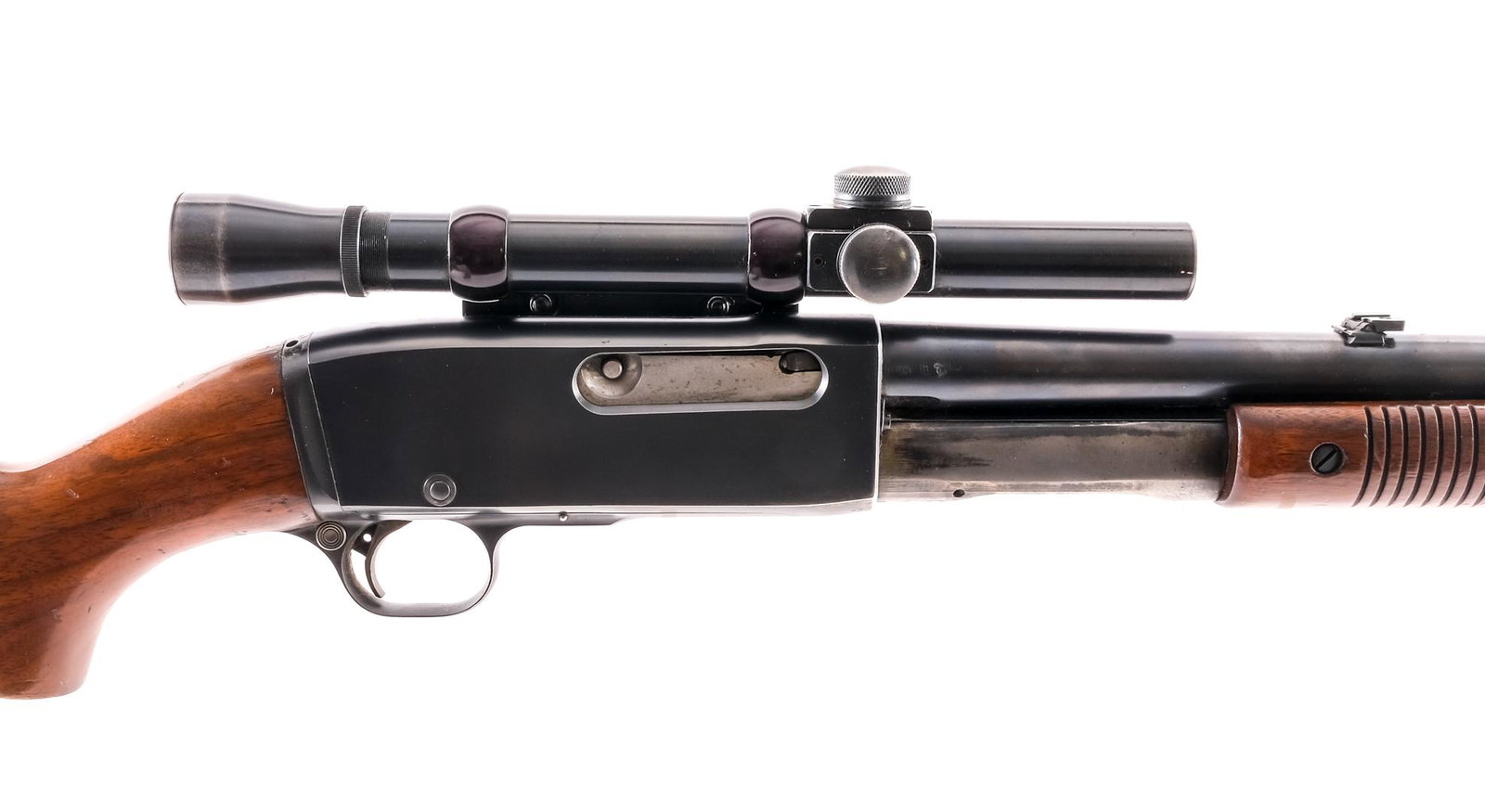Remington Gamemaster 141 .35 Rem Pump Rifle: Description Remington Gamemaster 141 in .35 Remington with a five round capacity and a 24" barrel. Mounted with a Lyman Alaskan scope with clear glass on a Griffin & Howe detachable mount. Checkered m