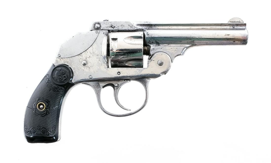 Iver Johnson Top Break .32 ACP Revolver: Description Iver Johnson Top Break in .32 ACP with a five round capacity and a 3" barrel. Nickel or chrome plated frame, cylinder and barrel. Case colored trigger guard and untextured trigger. Top lef