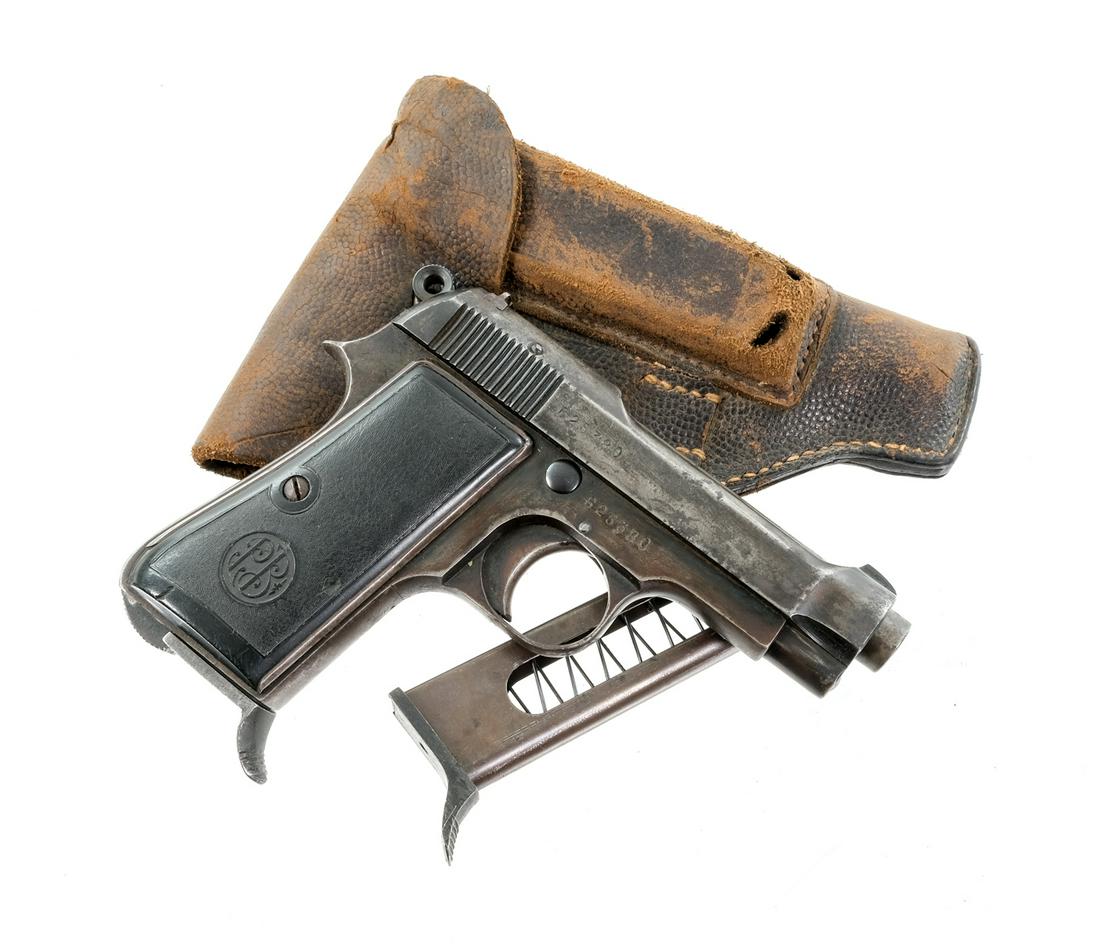 Beretta 1934 Army .380ACP Semi Auto Pistol: Description Beretta Model 1934 Army in .380 ACP with two, seven round removable magazines and a 3 3/8" barrel. Army acceptance proof marked. Beretta black composite grip plates. Blued frame, smooth so