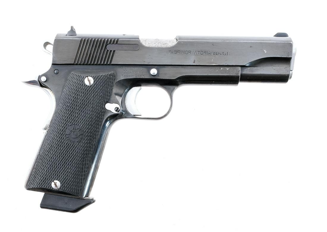 Llama Max-I 45 L/F .45 ACP Semi Auto Pistol: Description Llama Max-I L/F chambered in .45 ACP with one, eight round removable magazine and a 5" barrel. Original checkered Llama rubber grips. Blued frame and serrated slide. Stainless barrel, serr