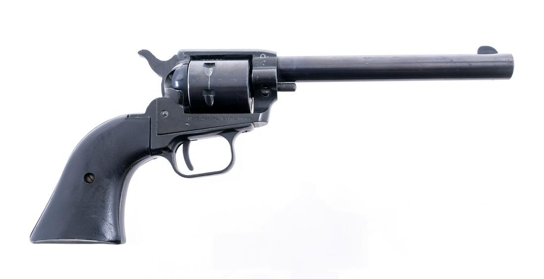 FIE Cowboy .22 Mag Revolver: Description FIE Cowboy in .22 Magnum with a six round capacity and a 6.5" barrel. Smooth black composite grip plates. Blued frame, untextured trigger, cylinder and barrel. Left side of frame safety sw