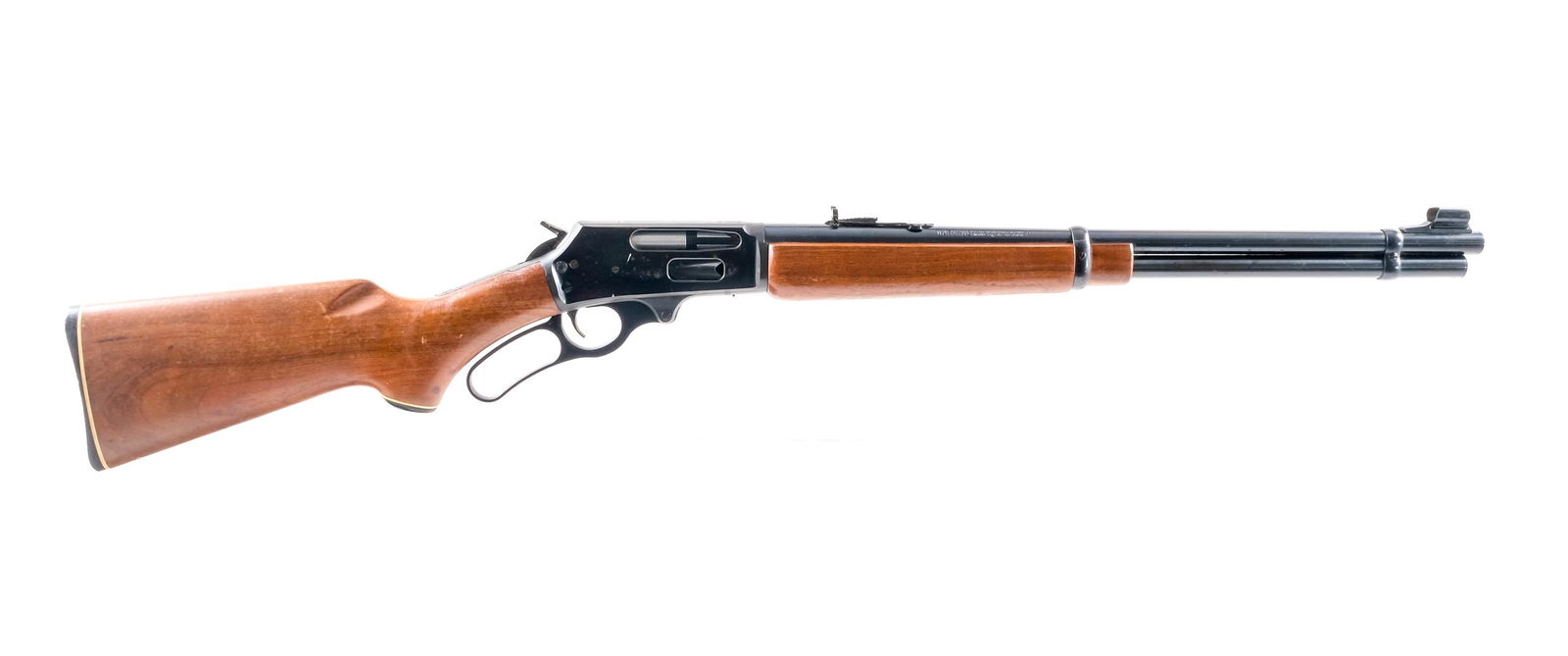 Marlin 336 CS .30-30 Win Lever Action Rifle: Description Marlin Model 336CS in .30-30 Winchester with a six round capacity and a 20" barrel. Checkered black composite butt plate. Smooth wood stock and front forend. Blued hand lever, receiver, se